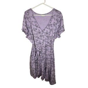 Ava & Viv Cotton Blend Floral Print Faux Wrap Dress Purple